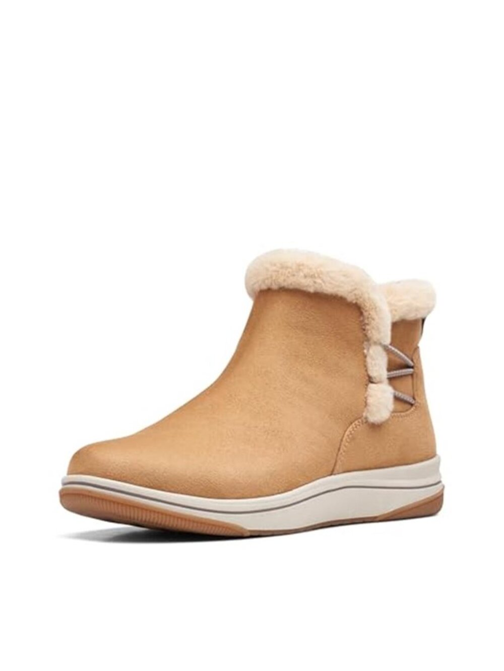 Womens Ankle Boots Tan Faux Fur Lined Winter Boots Comfort Cushion Lace Up Shoes